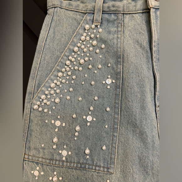 Sea Light Blue Embroidered Denim Midi Skirt - Picture 9 of 15